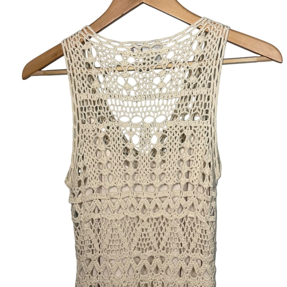 Boho Chic Crochet Midi Sundress Size M 100% Cotton Cream Coastal Beach - Picture 5 of 8